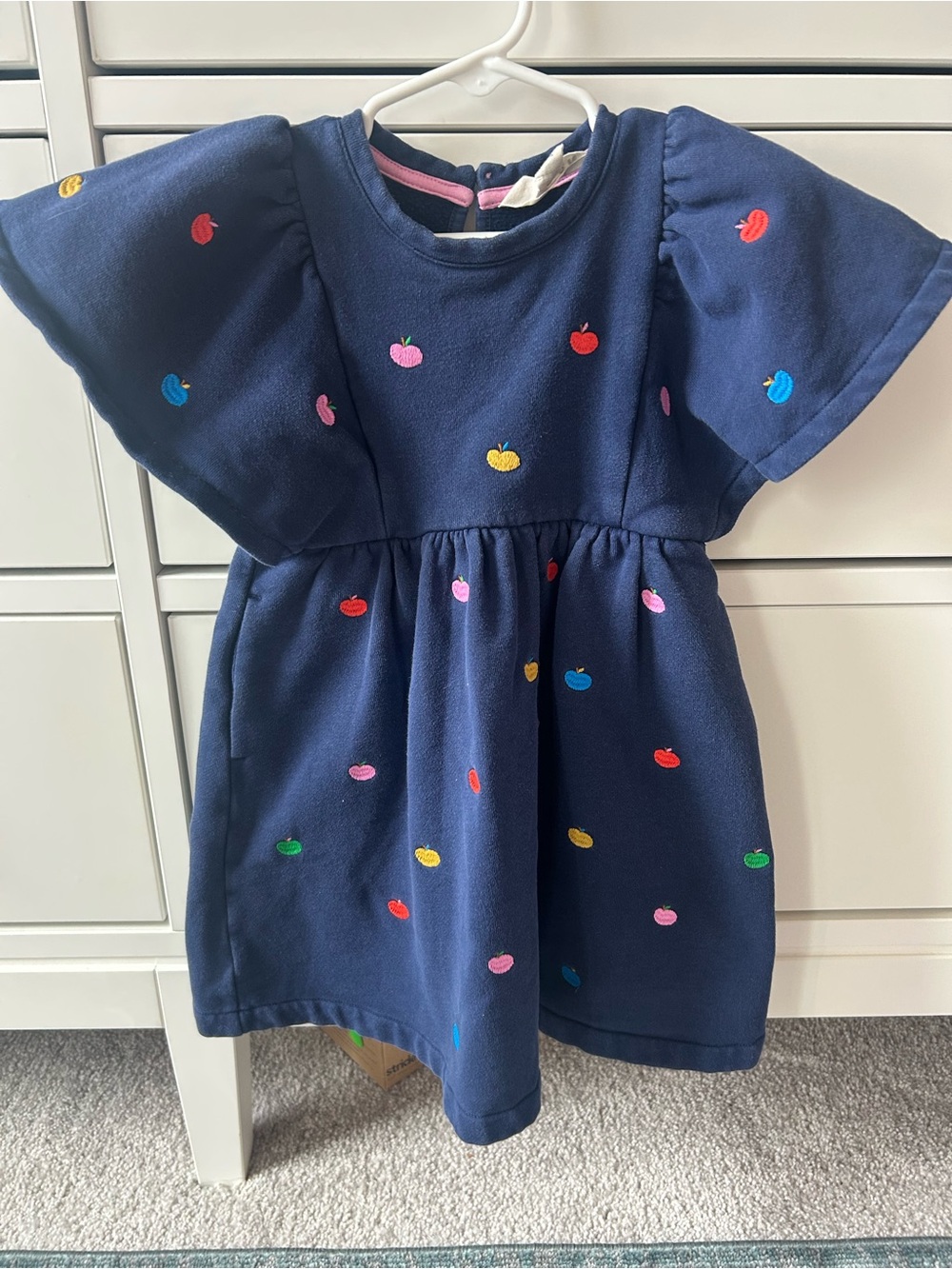 Boden Navy Dress with Multicolor Apple Embroidery